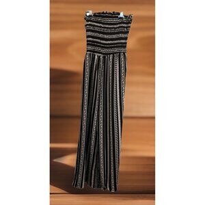 Women Business Casual Halter Top Pants Suite Black&White Striped Wide Leg Outfit